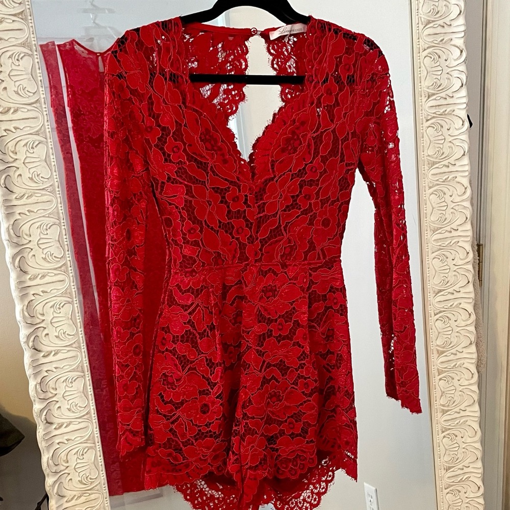 XS Lovers & Friends red lace long sleep romper